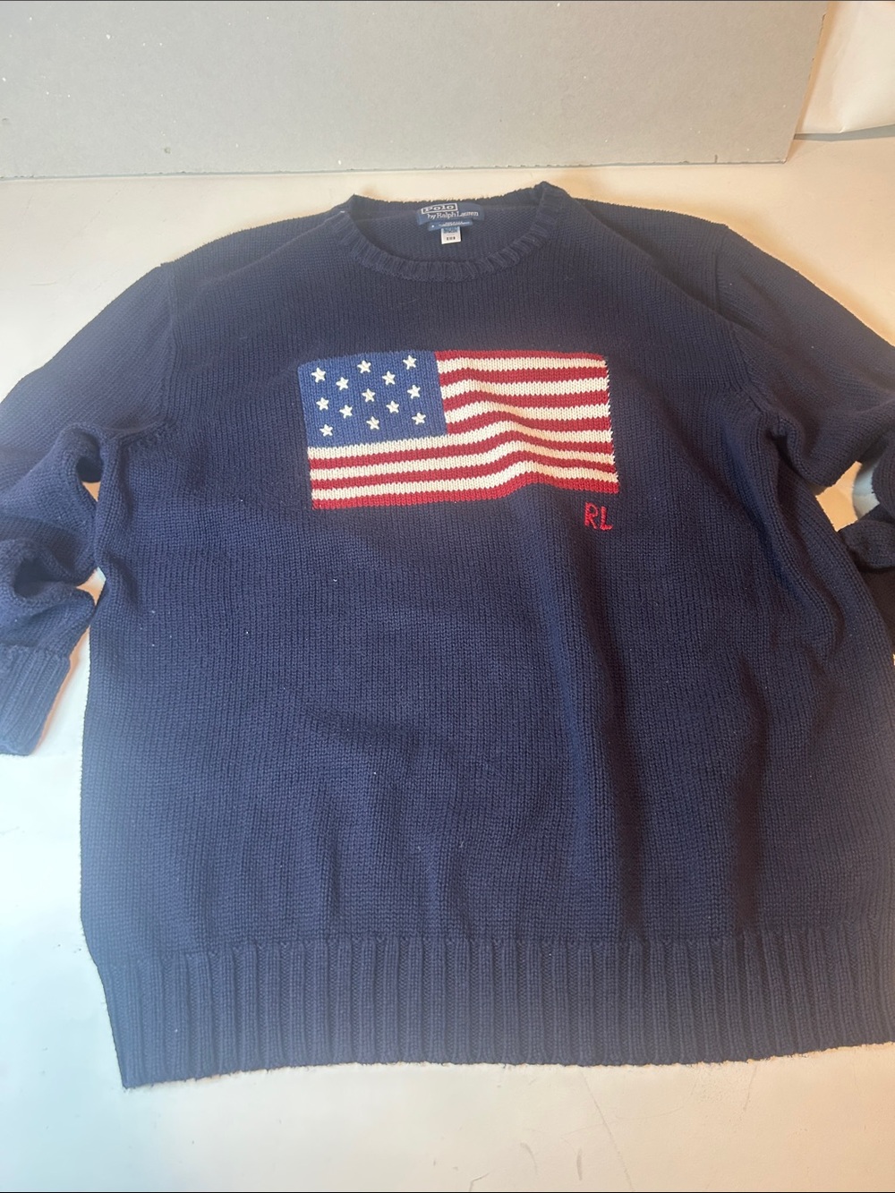 Polo by Ralph Lauren Navy Crewneck Sweater with American Flag